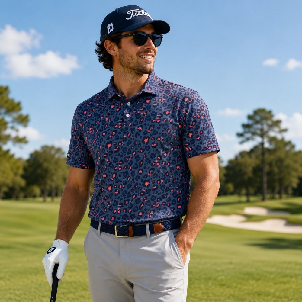 Sunday Swagger Polo Shirt Mens Large Golf Cheetah Pullover Athletic Unique Funky